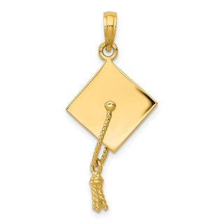 14k Yellow Gold Solid Polished 3-D Graduation Cap Pendant