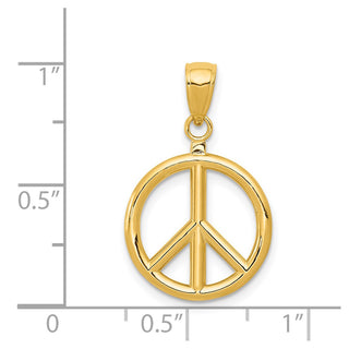 14k Yellow Gold 3D Polished Peace Sign Pendant