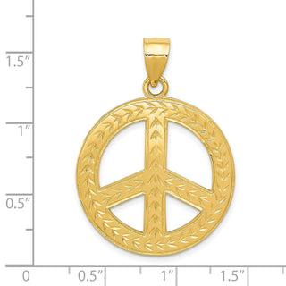 14k Yellow Gold Solid Polished Peace Sign Pendant