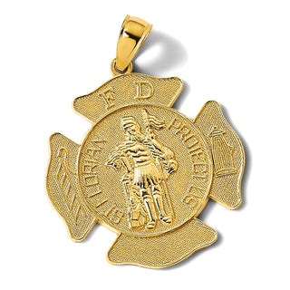 14k Yellow Gold Large St. Florian Badge Pendant - 32 x 24mm, Polished