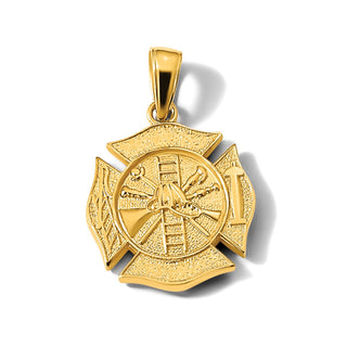 14k Yellow Gold Reversible Fire Department Shield Pendant