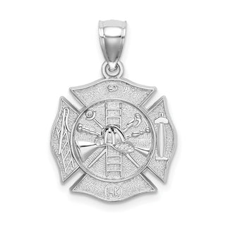 14K White Gold Reversible Fire Department Shield Pendant