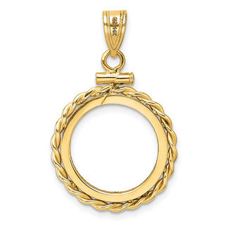 14k Yellow Gold Polished Twisted Wire and Diamond-cut 16.0mm x 1.35mm Screw Top Coin Bezel Pendant - Fits Maple Leaf