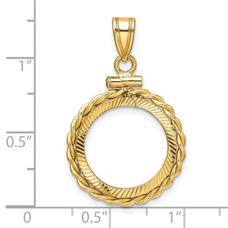 14k Yellow Gold Polished Twisted Wire and Diamond-cut 16.0mm x 1.35mm Screw Top Coin Bezel Pendant - Fits Maple Leaf