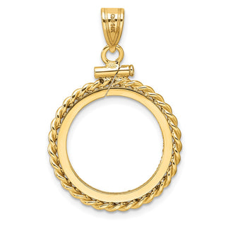 14k Yellow Gold Polished Twisted Wire and Diamond-cut 17.8mm x 1.35mm Screw Top Coin Bezel Pendant - Fits US $2.50 Liberty and Other Coins