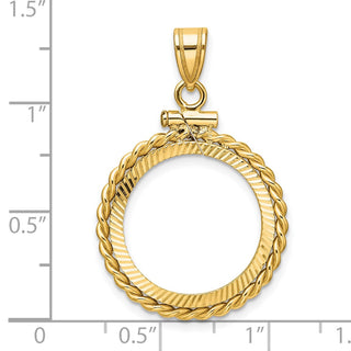 14k Yellow Gold Polished Twisted Wire and Diamond-cut 17.8mm x 1.35mm Screw Top Coin Bezel Pendant - Fits US $2.50 Liberty and Other Coins