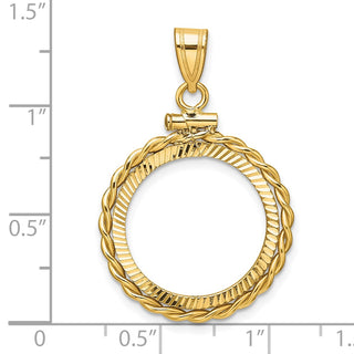14k Yellow Gold Polished Twisted Wire and Diamond-cut 18.0mm x 1.35mm Screw Top Coin Bezel Pendant - Fits 1/10 oz Cat