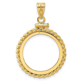 14k Yellow Gold Polished Twisted Wire and Diamond-cut 19.0mm x 1.1mm Screw Top Coin Bezel Pendant - Fits 5 Pesos