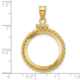 14k Yellow Gold Polished Twisted Wire and Diamond-cut 19.0mm x 1.1mm Screw Top Coin Bezel Pendant - Fits 5 Pesos