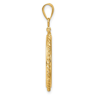 14k Yellow Gold Polished Twisted Wire and Diamond-cut 20.2mm x 2.1mm Screw Top Coin Bezel Pendant