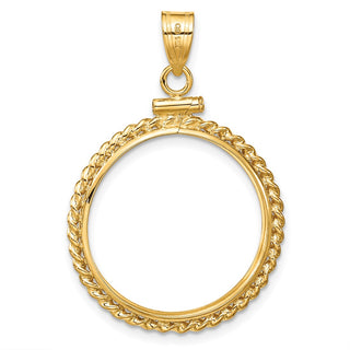 14k Yellow Gold Polished Twisted Wire and Diamond-cut 20.2mm x 2.1mm Screw Top Coin Bezel Pendant