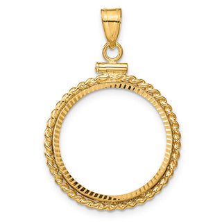 14k Yellow Gold Polished Twisted Wire and Diamond-cut 20.2mm x 2.1mm Screw Top Coin Bezel Pendant