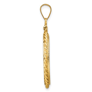 14k Yellow Gold Polished Twisted Wire and Diamond-cut 21.6mm x 1.7mm Screw Top Coin Bezel Pendant - Fits US $5 Bald Eagle, US $5 Congressional, US $5 Liberty, and Other Coins