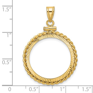 14k Yellow Gold Polished Twisted Wire and Diamond-cut 21.6mm x 1.7mm Screw Top Coin Bezel Pendant - Fits US $5 Bald Eagle, US $5 Congressional, US $5 Liberty, and Other Coins