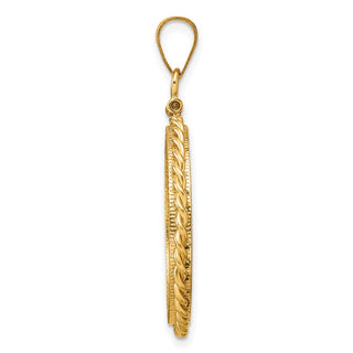 14k Yellow Gold Polished Twisted Wire and Diamond-cut 22.0mm x 1.9mm Screw Top Coin Bezel Pendant - Fits 1/4 oz American Eagle and Other Coins