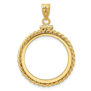 14k Yellow Gold Polished Twisted Wire and Diamond-cut 22.0mm x 1.9mm Screw Top Coin Bezel Pendant - Fits 1/4 oz American Eagle and Other Coins