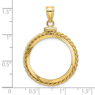 14k Yellow Gold Polished Twisted Wire and Diamond-cut 22.0mm x 1.9mm Screw Top Coin Bezel Pendant - Fits 1/4 oz American Eagle and Other Coins
