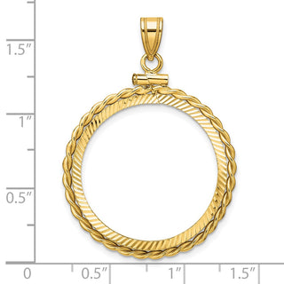 14k Yellow Gold Polished Twisted Wire and Diamond-cut 25.0mm x 2.35mm Screw Top Coin Bezel Pendant - Fits 1/2 oz Maple Leaf and Other Coins