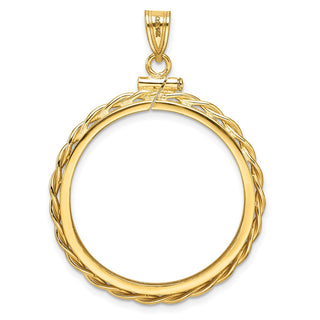 14k Yellow Gold Polished Twisted Wire and Diamond-cut 27.0mm x 2.35mm Screw Top Coin Bezel Pendant - Fits 1/2 oz American Eagle, US $10 Liberty, and Other Coins