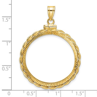 14k Yellow Gold Polished Twisted Wire and Diamond-cut 27.0mm x 2.35mm Screw Top Coin Bezel Pendant - Fits 1/2 oz American Eagle, US $10 Liberty, and Other Coins