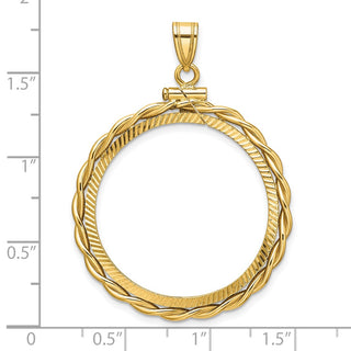 14k Yellow Gold Polished Twisted Wire and Diamond-cut 27.5mm x 2.1mm Screw Top Coin Bezel Pendant - Fits 20 Pesos