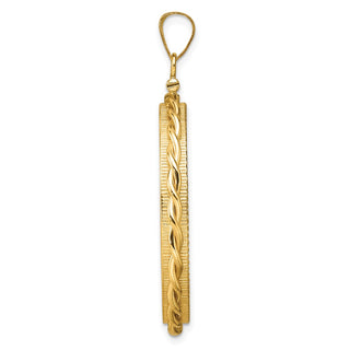 14k Yellow Gold Polished Twisted Wire and Diamond-cut 30.0mm x 3.00mm Screw Top Coin Bezel Pendant - Fits 1 oz Maple Leaf and 1/2 oz Cat