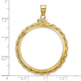 14k Yellow Gold Polished Twisted Wire and Diamond-cut 30.0mm x 3.00mm Screw Top Coin Bezel Pendant - Fits 1 oz Maple Leaf and 1/2 oz Cat