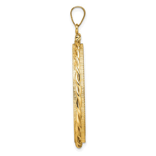 14k Yellow Gold Polished Twisted Wire and Diamond-cut 32.0mm x 2.85mm Screw Top Coin Bezel Pendant - Fits 1 oz Australian Nugget, 1 oz Kangaroo, 1 oz Panda, and Other Coins