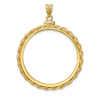 14k Yellow Gold Polished Twisted Wire and Diamond-cut 32.0mm x 2.85mm Screw Top Coin Bezel Pendant - Fits 1 oz Australian Nugget, 1 oz Kangaroo, 1 oz Panda, and Other Coins