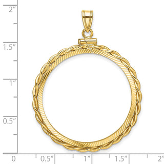 14k Yellow Gold Polished Twisted Wire and Diamond-cut 32.0mm x 2.85mm Screw Top Coin Bezel Pendant - Fits 1 oz Australian Nugget, 1 oz Kangaroo, 1 oz Panda, and Other Coins