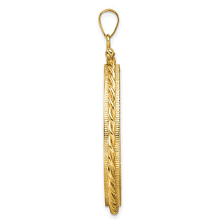 14k Yellow Gold Polished Twisted Wire and Diamond-cut 32.7mm x 3.00mm Screw Top Coin Bezel Pendant - Fits 1 oz American Eagle, 1 oz Cat, and 1 oz Krugerrand