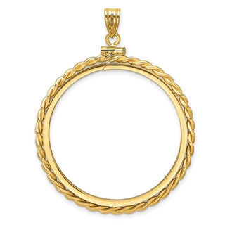 14k Yellow Gold Polished Twisted Wire and Diamond-cut 34.2mm x 2.85mm Screw Top Coin Bezel Pendant - Fits US $20 Liberty and US $20 St. Gaudens