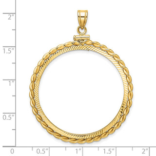 14k Yellow Gold Polished Twisted Wire and Diamond-cut 34.2mm x 2.85mm Screw Top Coin Bezel Pendant - Fits US $20 Liberty and US $20 St. Gaudens