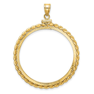 14k Yellow Gold Polished Twisted Wire and Diamond-cut 34.2mm x 2.85mm Screw Top Coin Bezel Pendant - Fits US $20 Liberty and US $20 St. Gaudens