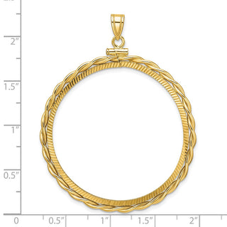 14k Yellow Gold Polished Twisted Wire and Diamond-cut 39.5mm x 1.1mm Screw Top Coin Bezel Pendant - Fits 4 Ducat