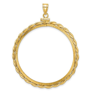 14k Yellow Gold Polished Twisted Wire and Diamond-cut 39.5mm x 1.1mm Screw Top Coin Bezel Pendant - Fits 4 Ducat