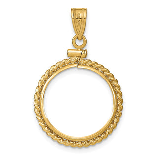 14k Yellow Gold 16mm Twisted Wire Screw Top Coin Bezel Pendant - Fits 1/10 oz Maple Leaf, Maple Leaf, and Other Coins