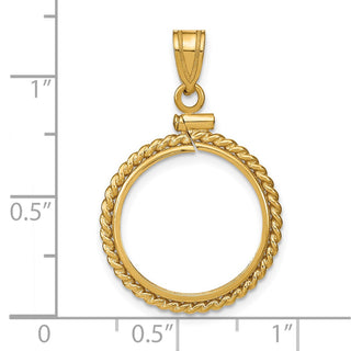 14k Yellow Gold 16mm Twisted Wire Screw Top Coin Bezel Pendant - Fits 1/10 oz Maple Leaf, Maple Leaf, and Other Coins