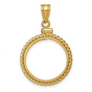 14k Yellow Gold 16mm Twisted Wire Screw Top Coin Bezel Pendant - Fits 1/10 oz Maple Leaf, Maple Leaf, and Other Coins
