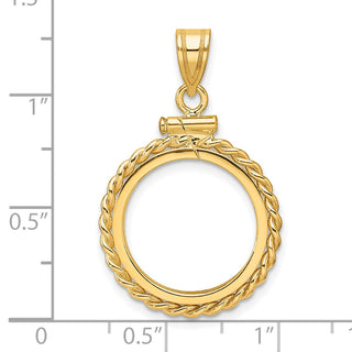 14k Yellow Gold 16.5mm Twisted Wire Screw Top Coin Bezel Pendant - Fits 1/10 oz American Eagle and 1/10 oz Krugerrand