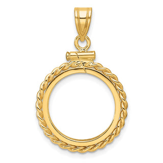 14k Yellow Gold 16.5mm Twisted Wire Screw Top Coin Bezel Pendant - Fits 1/10 oz American Eagle and 1/10 oz Krugerrand