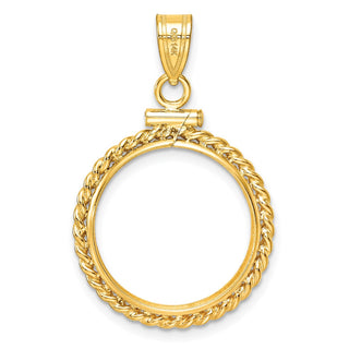 14k Yellow Gold 17.8mm Twisted Wire Screw Top Coin Bezel Pendant - Fits US $2.50 Liberty and Other Coins