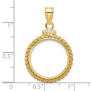 14k Yellow Gold 17.8mm Twisted Wire Screw Top Coin Bezel Pendant - Fits US $2.50 Liberty and Other Coins