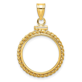 14k Yellow Gold 17.8mm Twisted Wire Screw Top Coin Bezel Pendant - Fits US $2.50 Liberty and Other Coins