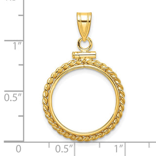 14k Yellow Gold 18mm Twisted Wire Screw Top Coin Bezel Pendant - Fits 1/10 oz Cat