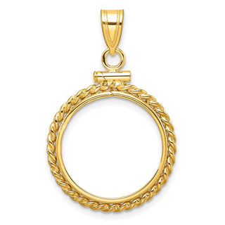 14k Yellow Gold 18mm Twisted Wire Screw Top Coin Bezel Pendant - Fits 1/10 oz Cat