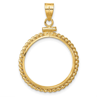 14k Yellow Gold 20.2mm Twisted Wire Screw Top Coin Bezel Pendant - Fits 1/4 oz Maple Leaf
