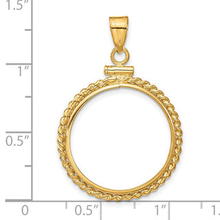 14k Yellow Gold 20.2mm Twisted Wire Screw Top Coin Bezel Pendant - Fits 1/4 oz Maple Leaf