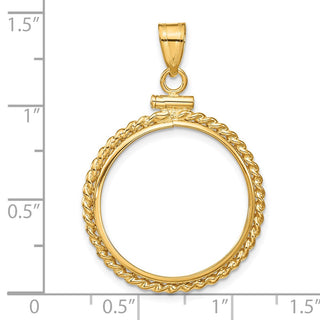 14k Yellow Gold 21.6mm Twisted Wire Screw Top Coin Bezel Pendant - Fits US $5 Bald Eagle and US $5 Congressional