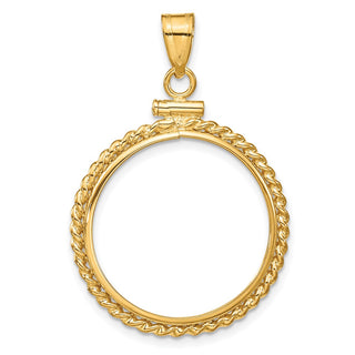 14k Yellow Gold 21.6mm Twisted Wire Screw Top Coin Bezel Pendant - Fits US $5 Bald Eagle and US $5 Congressional